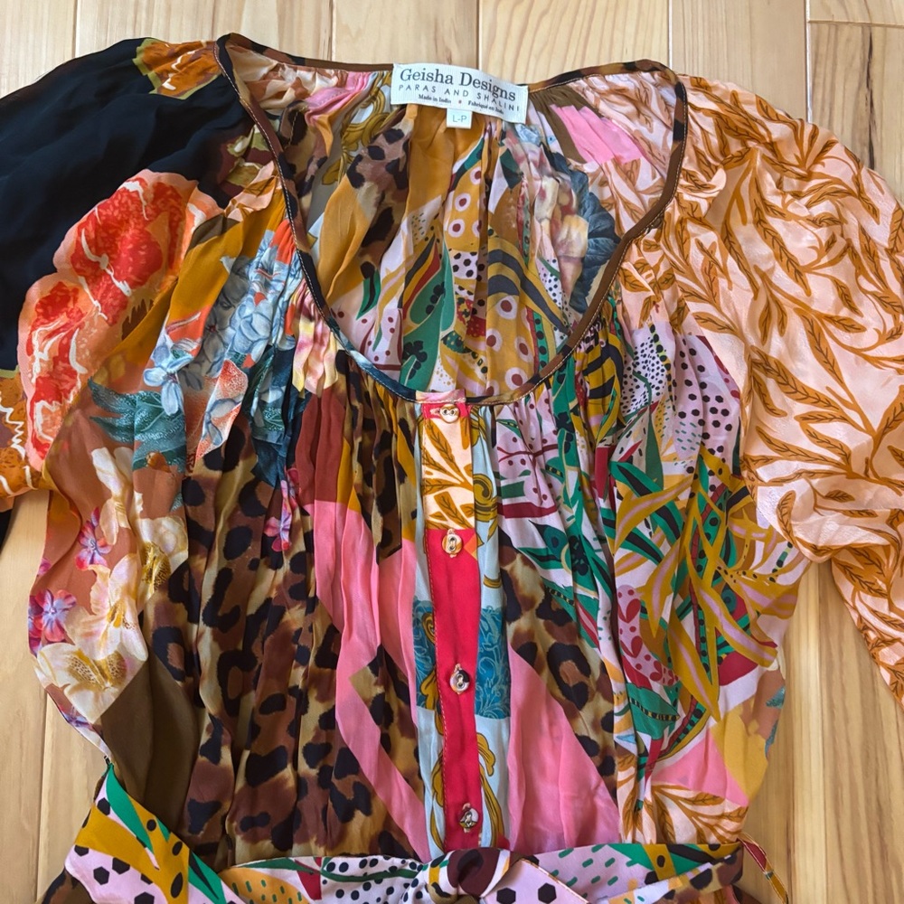 Anthropologie Geisha Designs Collage Boho Patterned Midi Dress - Picture 4 of 14